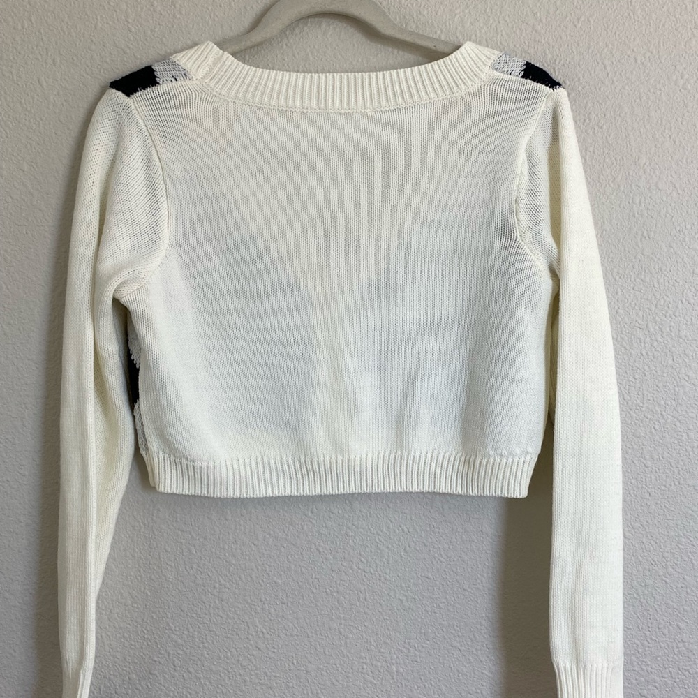 Full Tilt White and Blue Cropped Argyle Cardigan - Picture 5 of 8